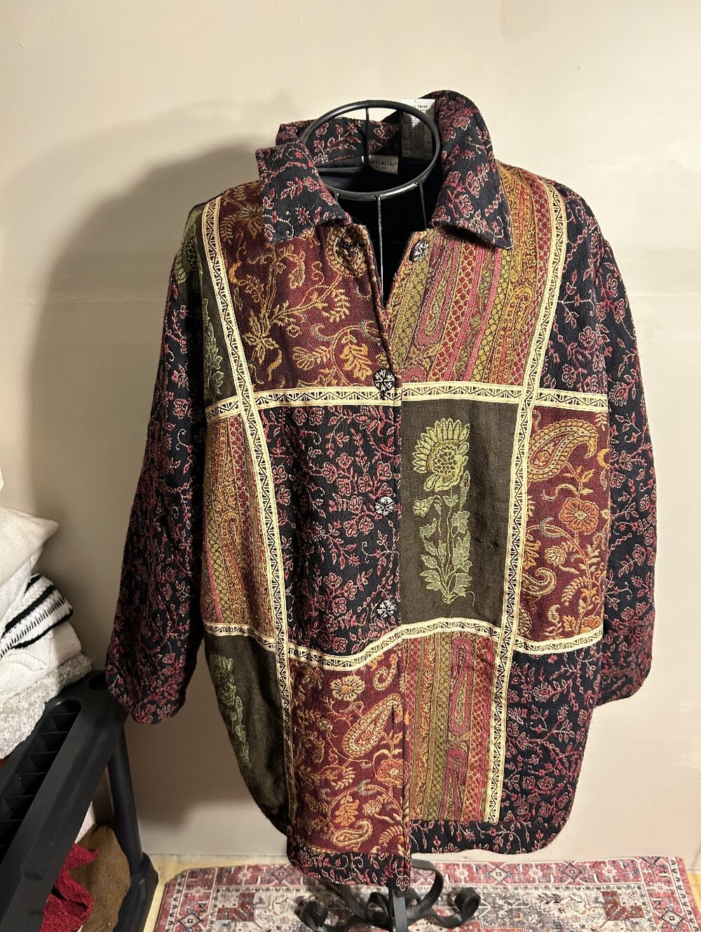 vintage patchwork look brown womens 2x casual dress jacket coat blazer quilted